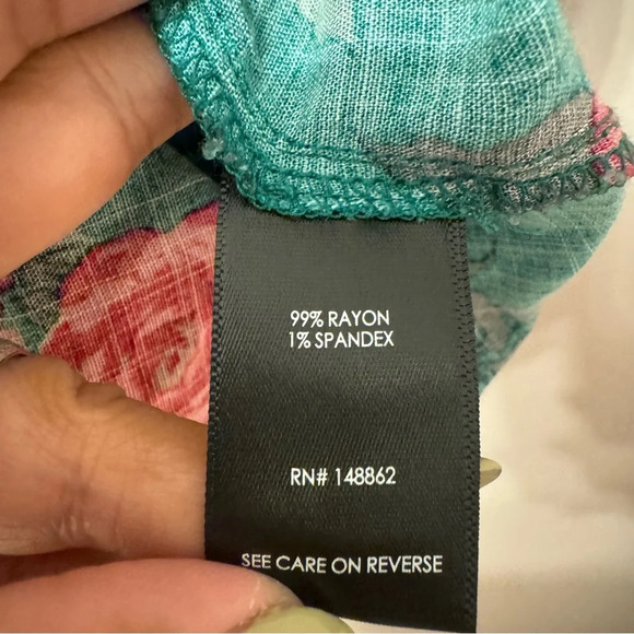 Torrid Fit And Flare Rayon Slub Lace-Up Back Tank Floral Green Women Size 1X - Picture 6 of 9